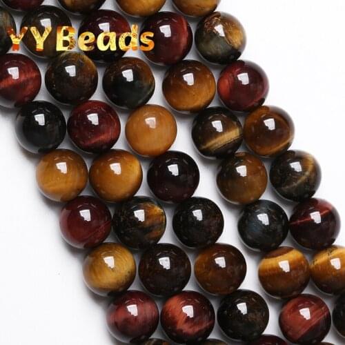 5A Natural Stone Three-Color Tiger Eye Beads Round Loose Beads For Jewelry Making DIY Bracelets Accessorie 15" 4 6 8 10 12 14mm