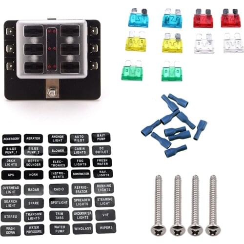 6 Circuit LED Fuse Block Fuse Box with screw terminal with accessories and kits for Car Boat Marine Trike