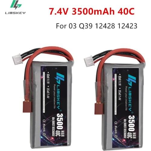 Limskey 2PCS RC Lipo Battery 2S 7.4V 3500mah 40C for Feiyue 03 Q39 Wltoys 12428 12423 1:12 RC Car Battery Spare parts RC Boat