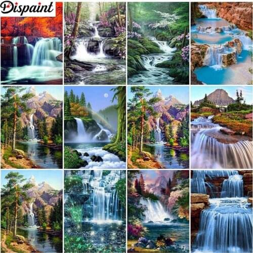 Dispaint Diamond painting "Waterfall scenery" Full Square/Round Drill Wall Decor Inlaid Resin Embroidery Craft Cross stitch
