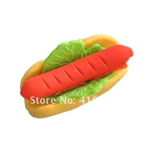 FREE SHIPPING-HOT DOG eraser wholesale/retail discount hamburger eraser for children school stationery, eraser/ children gift
