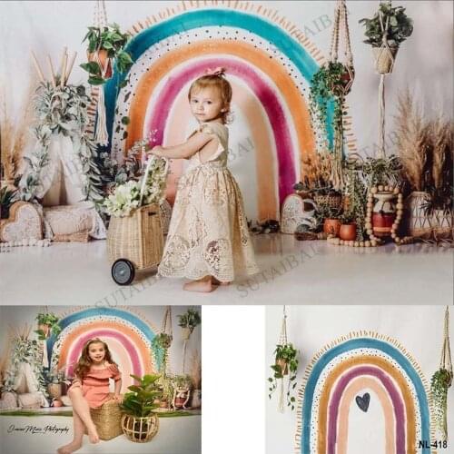 Boho Rainbow Photography Background Girl Baby Shower Bohemian Party Portrait Banner Decor Backdrop Photo Studio Props