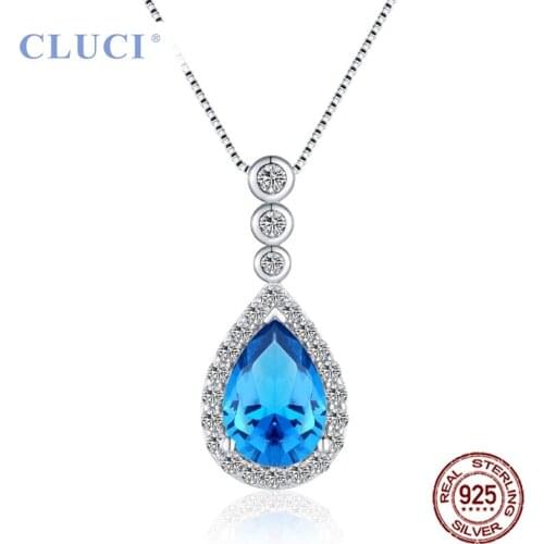 CLUCI Authentic Luxury 925 Sterling Silver Blue Heart Necklace Pendant Gift Jewelry for Women DP022SB