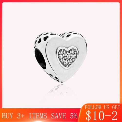 CodeMonkey Clear Zircon Love Heart Charms Beads Fit Original Bracelet 100% Real 925 Sterling Silver Pendant DIY Jewelry CMS123