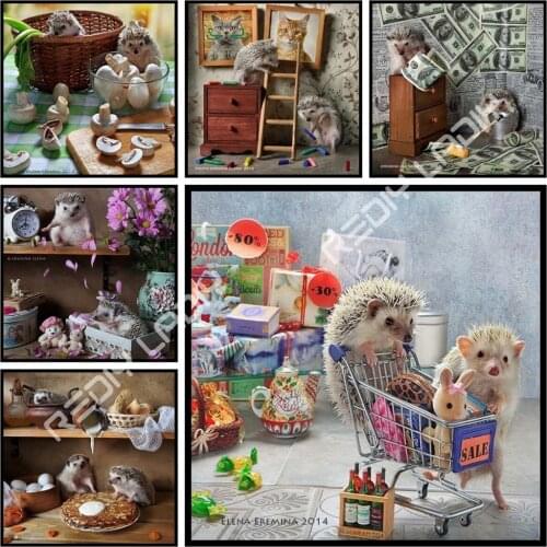 DIY Diamond Painting Hedgehog Family Full Square/Round Rhinestones Picture Diamond Embroidery Mosaic Cross Stitch Art & Crafts