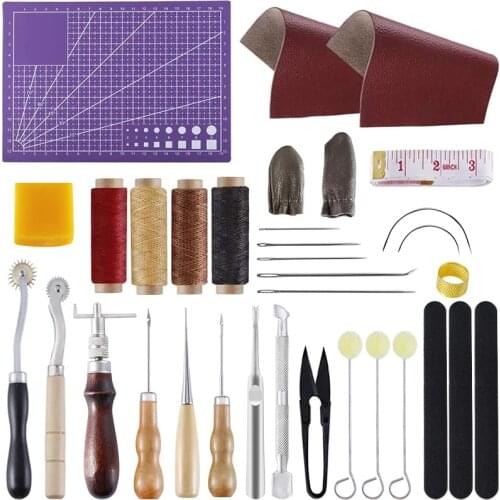 Imzay 34PCS Versatile Leather Repair Purse Kit With Awl,Waxed Thread,Groover, Wool Dauber, Leather Kits For Beginner
