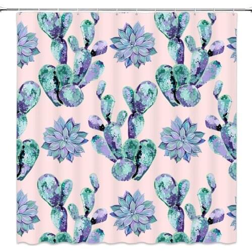 Cactus Shower Curtains Watercolor Succulents Plant Pattern Bathroom Decor Waterproof Polyester Fabric Bathtub Cloth Curtain Sets