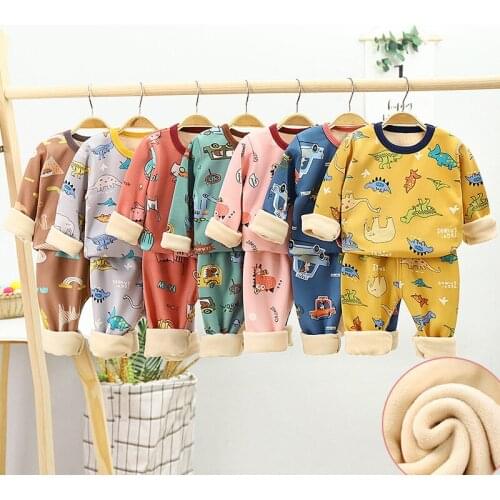 18M To 10Y Children Underwear Set Winter New 2020 Thicken Warm Boys Plus Underwear Fleece Girls Cartoon Suit Baby Clothes,#5703