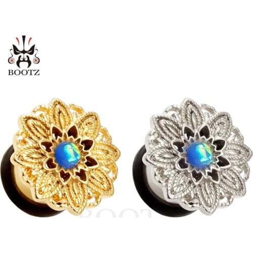 KUBOOZ new arrival fashion stainless steel ear plugs piercing tunnels body gauges jewelry fake opal flared expander