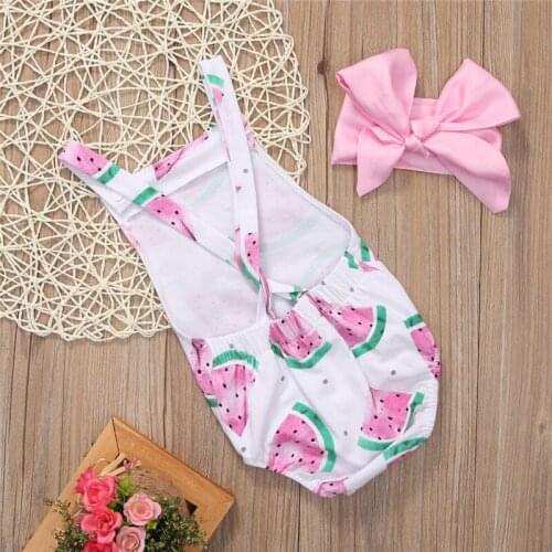 Fashion Girl Jumpsuits 0-24M Cute Baby Girl Watermelon Romper+Headband Summer Clothes Sunsuit 0-24M