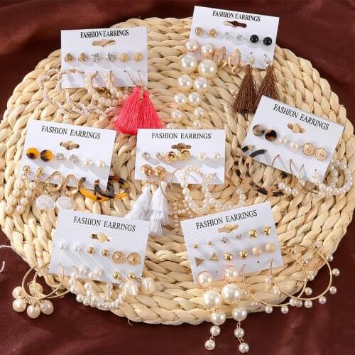 Fashion Luxury Pearl Earrings Sets For Women Crystal Stud Metal Geometric Hanging Earring 2021 Trend Female Modern Party Jewelry