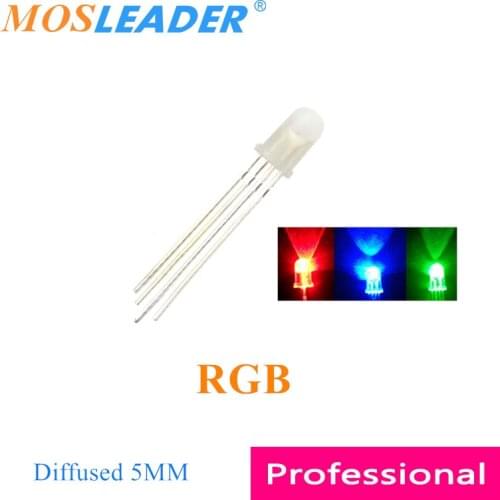 Mosleader 1000PCS 5MM RGB 4 Pins 4P Common Anode Cathode Diffused Red Green Blue Full color F5 Round LED Long pins