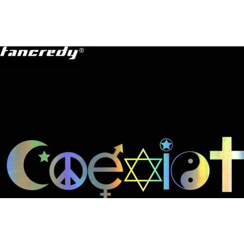 Cartoon COEXIST Graphic Design Creative Car Styling Words Sticker Vinyl Car Bumper Body Window Stickers and Decals Accessories