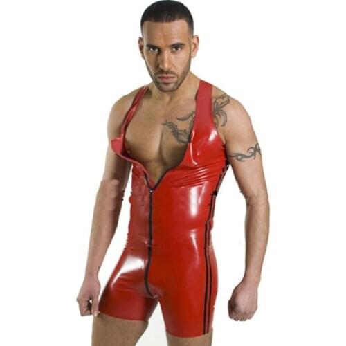 Mens Latex Catsuit Plus Size S-XXL Sexy Real PVC Bodysuit Jumpsuit Erotic Leather Boxers Bondage Lingerie Pole Dancing Clothes