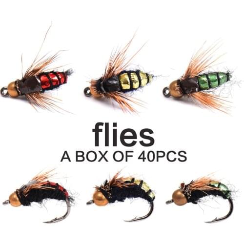 40pcs Fly Fishing Lure Hooks Box Bee Insects Style Salmon Flies Trout Single Dry Fly Fish Lakes Fishing Tackle Lures Set pesca