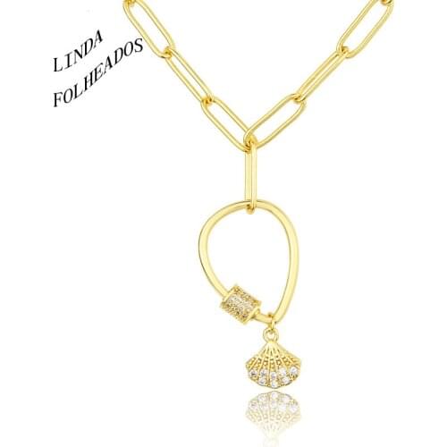 LINDAFOLHEADOS New Design Fashion Cubic Zirconia Golden Custom Turnbuckle Combination Set Auger Shell Necklace Party Gift