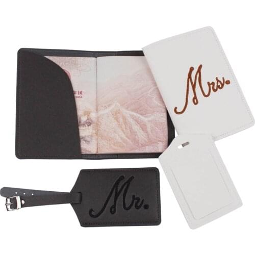 Embroidery Mr Mrs Passport Covers Luggage Tags Gift Set for Couples Honeymoon Travel Card Protector Wedding Bridal Shower Gifts