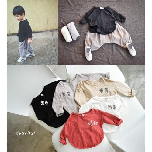 2020 Spring Boys and Girls Baby round Bat Sleeve Solid Color Long Sleeve T