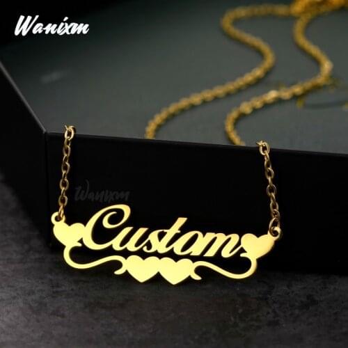 Customized Personalized Stainless Steel Name Gold Necklaces for Women Men Custom Charms Nameplate Heart Pendant Necklace Jewelry