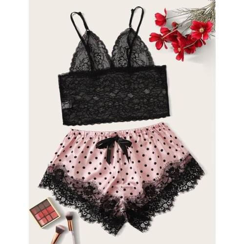 New Hot Sexy Lingerie Lace Silk Pyjamas Set Clothes For Women Straps Pijama Solid Bathrobe Sleepwear Pajama Suit