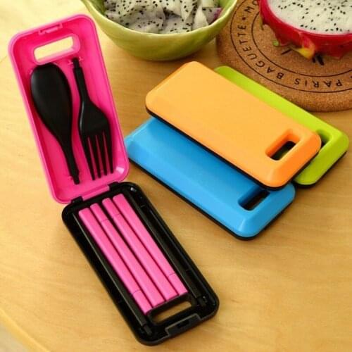 Plastic tableware three-piece portable travel set folding combination chopsticks fork spoon event gift