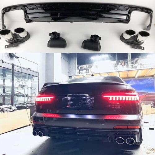 Fit for Audi A6 S6 Sline C8 2019-2021 ABS Rear Bumper Lip Spoiler Diffuser Trunk With Exhaust Tips