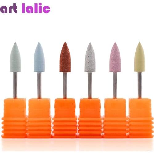 6 Types 10*24mm Rubber Silicon Nail Art Drills Rubber Bit Big Head Grinding Nail Buffer for Manicure Pedicure Cuticle Tools