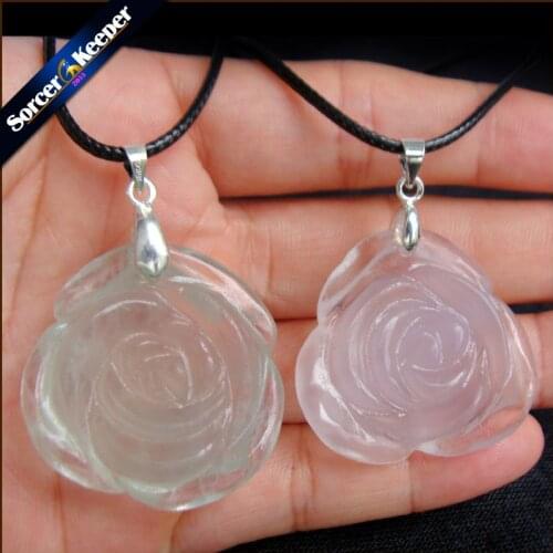 Hand Carved Natural Green Fluorite Stone Flower Amulet Lucky Women Cute Pendant Necklace Fashion Crystal Jewelry 1PCS HS205