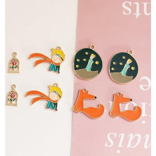 10pcs 2020 New Cartoon prince series planet rose flower Earrings for Women Girls little fox pendant diy jewelry accessories