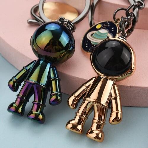 Cute 4 Colors Acrylic Robot Spaceman Keychain Women Lovely Universe Planet Key Chain Jewelry Bag Pendant Key Ring for Girls Gift