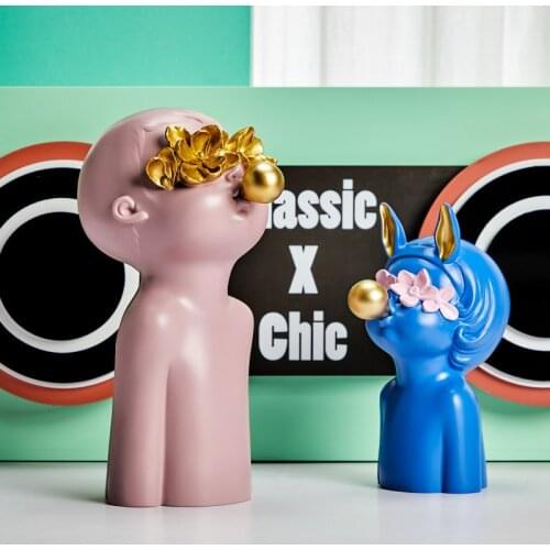 Nordic Blowing Bubble Girl Boy Resin Ornaments Home Livingroom Table Figurines Crafts Hotel Office Desktop Accessories Decor Art