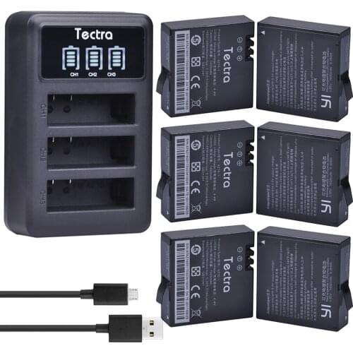 Tectra 6Pcs AZ16-1 1400mAh Li-ion Battery For xiaomi yi + LED USB 3-Slot Charger For Xiao mi yi 4k 4k+ Action Camera 2