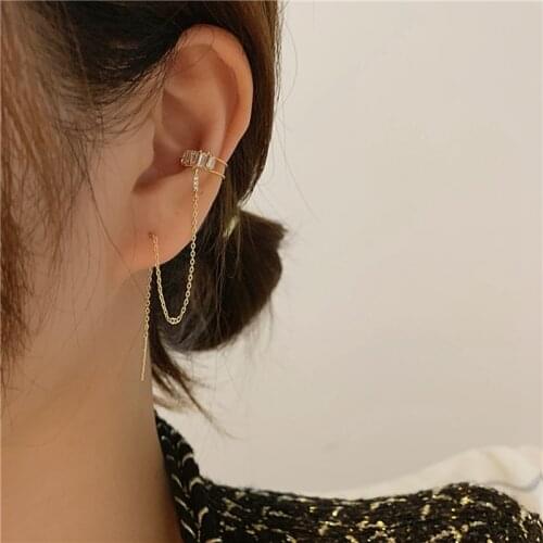 Korean Fashion Design Ear Cuff Simple Metal Pendant Chain Ear Bone Clip For Women Tassel Clip On Earrings Jewelry 2020 Earcuff