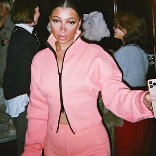 Women Jacket + Slim Skirt, Double Zipper Simple Solid Color Stand-up Collar Design Summer Clothing