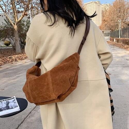 Female Crossbody Tote Bag New Luxury Faux Suede Vintage Small Shoulder Bags for Women Axillary Bag Scrub Soft Pu Leather Handbag