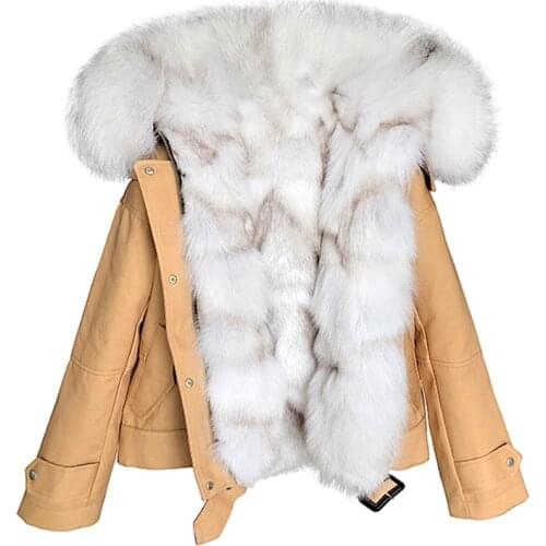 Women Winter Jacket White Black Natural Fox Fur Liner And Collar Hood Short Coat Parka Thick Warm Streetwear Outerwear Clothes