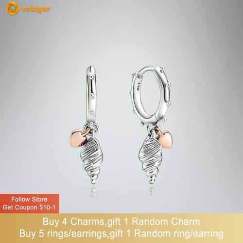 Volayer 925 Sterling Silver Earrings Heart & Conch Shell Earrings Cubic Zirconia Statement Stud Earrings Women Earrings Gift