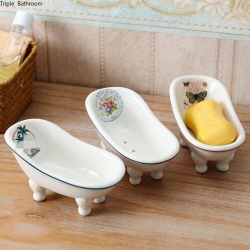 1 pc Ceramics White Soap Dish European Style Bathtub Shape Soap Rack Storage Container Supplies Home Bathroom Accessories