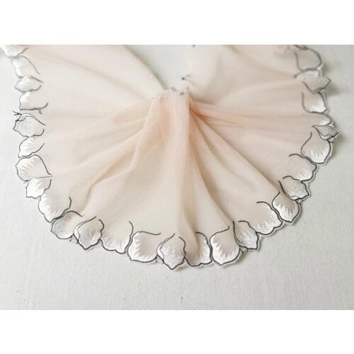 1Yard Light Pink Mesh Embroidery Tulle Flower Lace Trims Fabric for Wedding Dress Sewing Materials Clothing Accessories 19cm