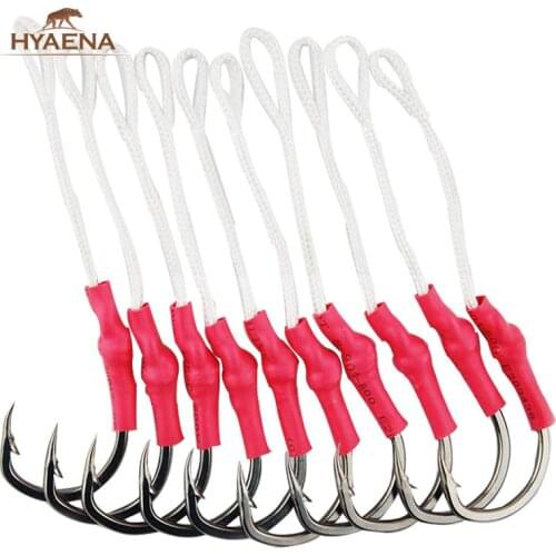 Hyaena 100pcs Stainless Steel Assist Fishing Hooks With PE Line Carp Fishing Tackle Accessories Fly Tying Jig Bait Fishhooks