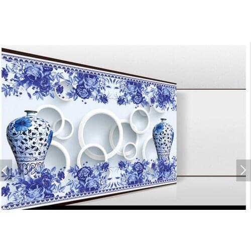 3D photo wallpaper custom 3d wall murals wallpaper 3d TV setting wall is blue and white porcelain vase 3d living room decoration