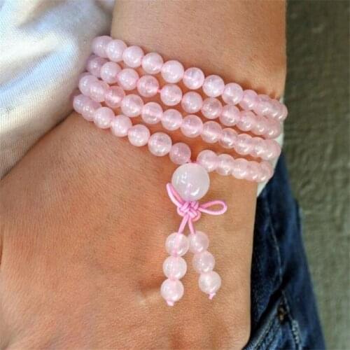6mm Rose Quartz 108 Beads Handmade Tassel Necklace Religious Japa Classic Mala Meditation Spiritua Retro Chakra