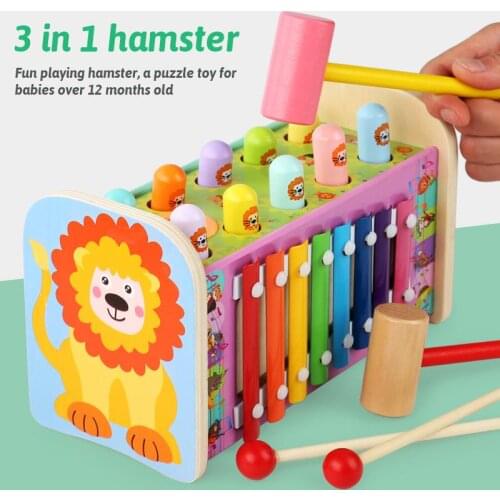 Wooden Play Whack-a-mole Game Montessori Early Educational Knock On The Piano Music Hand Knocking Hamster Toys For Childrens