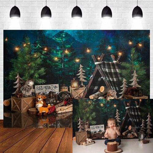 Jungle Forest Camping Tent Newborn Photography Background Green Christmas Tree Backdrops Birthday Party Photocall Photo Studio
