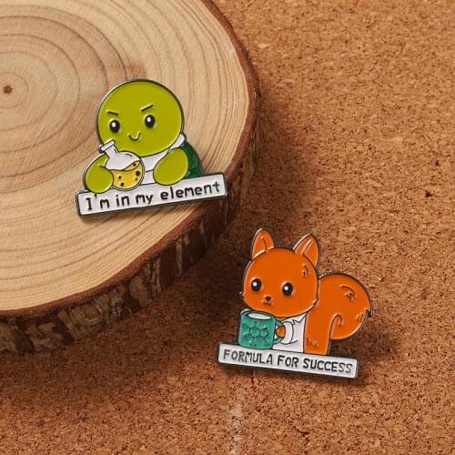 Experiments Animal Enamel Pins Formula Element Fox Tortoise Brooches Bag Lapel Pin Badge Women Jewelry Gift for Girl Boy