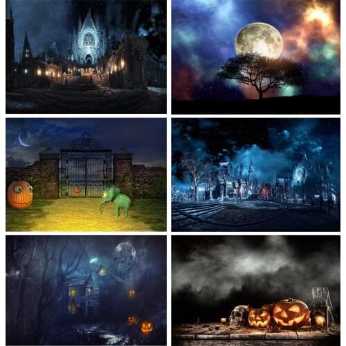 Halloween Backdrop Pumpkin Lantern Forest Moon Tombstone Baby Photography Background For Photo Studio Props 2182 XZR-01