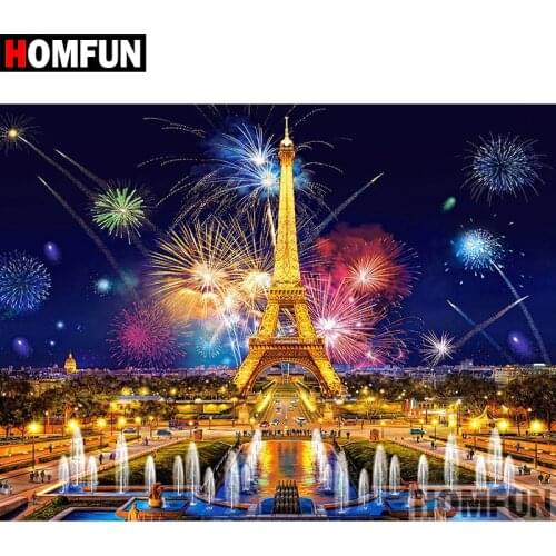 HOMFUN 3D Diamond Painting "Fireworks tower" DIY Full Rhinestones Drill Cross-stitch Kits Square Round Diamond Embroidery A02196