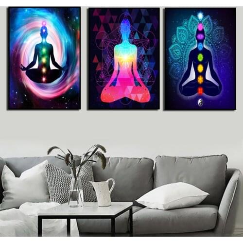 Canvas Painting Art Posters Prints Indian Buddha Meditation 7 Chakra Yoga Sports Wall For Living Room Bedroom