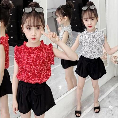 Baby Girls Clothing Sets Summer Sleeveless Tops+Shorts teenager Kids Clothes Suits 4 5 6 7 8 9 10 11 12 Years Children Outfits