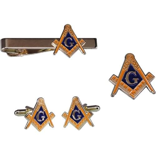 Masonic Compasses Freemason Mason Pin and Cuff links and Tie Clip Set